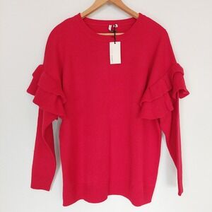 Capsule‎ Red Ruffle Sleeve Crewneck Sweater Womens Small 8-12 NWT